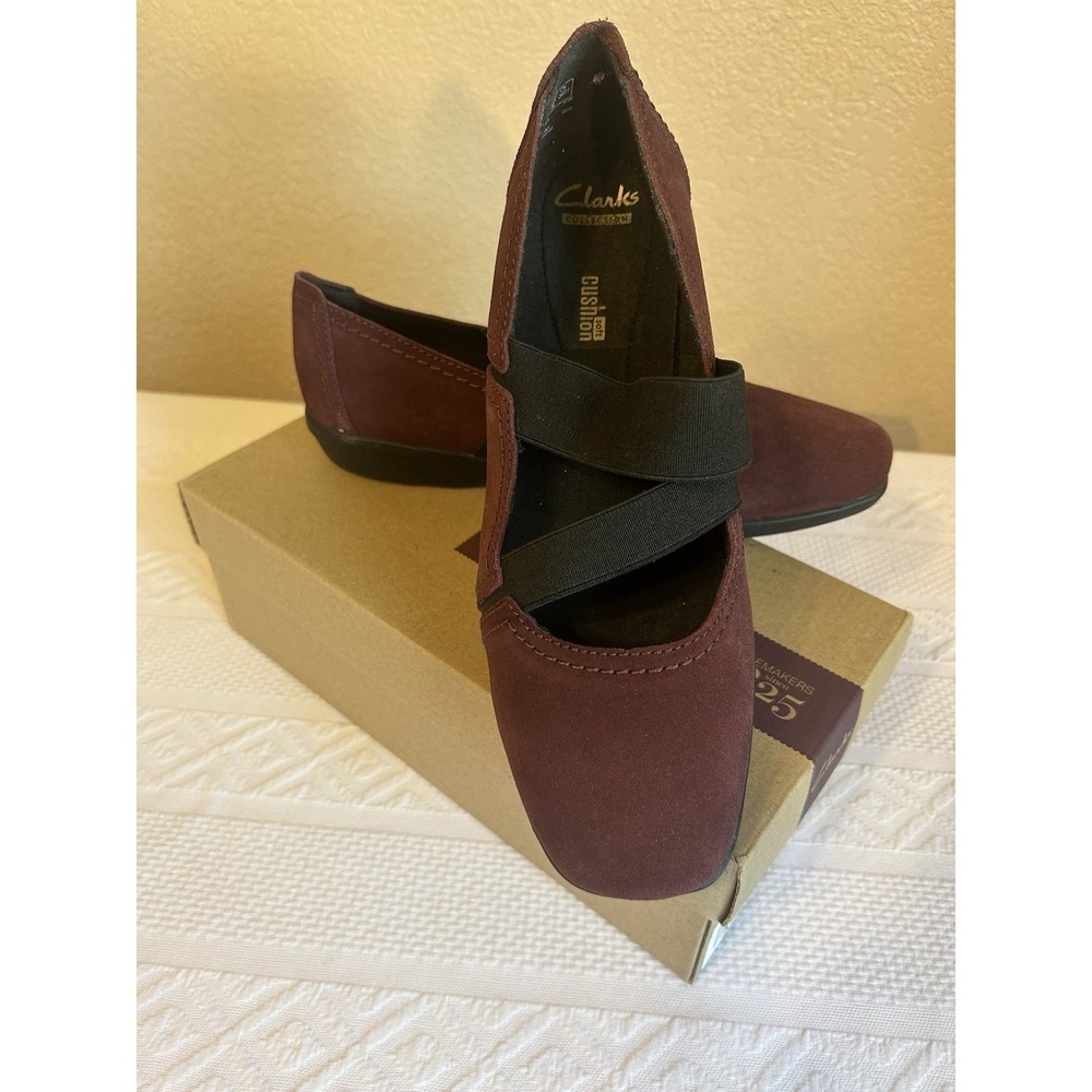 NWB Clarks Cushion Burgundy Wine Suede Loafers Slides Shoes Size 9W